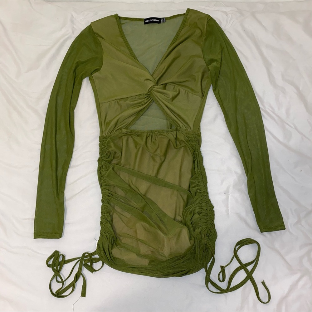 Mesh Ruched Side Cut Out Dress